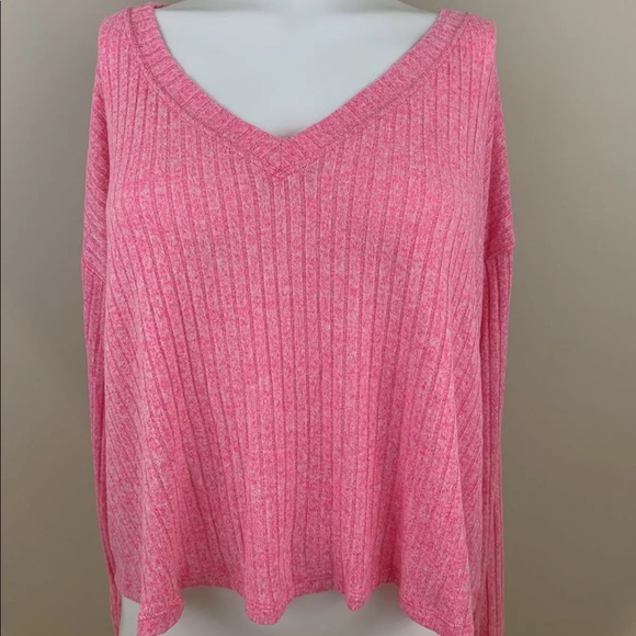 PINK Victoria's Secret Sweaters - Victorias Secret PINK Crop Top Large Pink V Neck